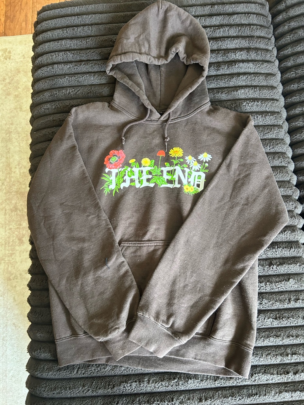 Empyre Brown Hoodie with Floral 'The End' Graphic